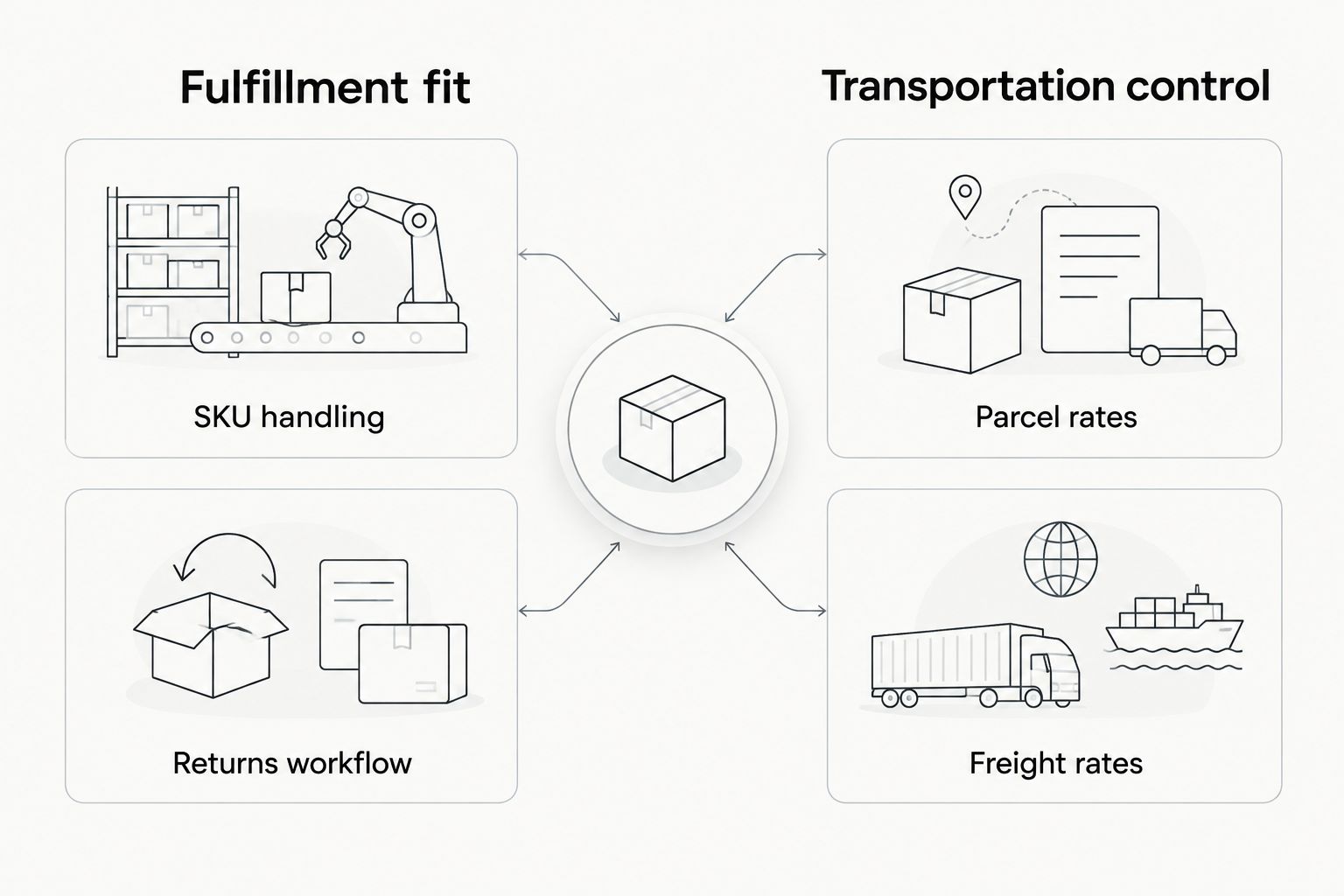 Two-column comparison of apparel fulfillment fit and transportation control