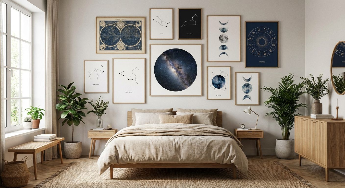 Celestial and astrology wall art for modern bedrooms