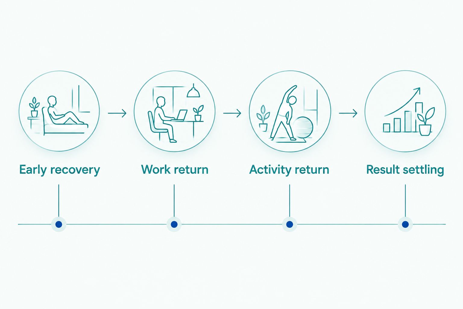 Four neck lift recovery phases, from early recovery through the settling of results