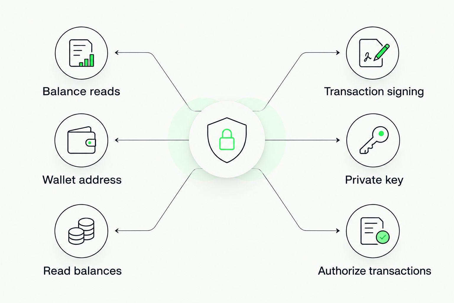 Balance reads use a wallet address; transaction signing requires separate authorization.