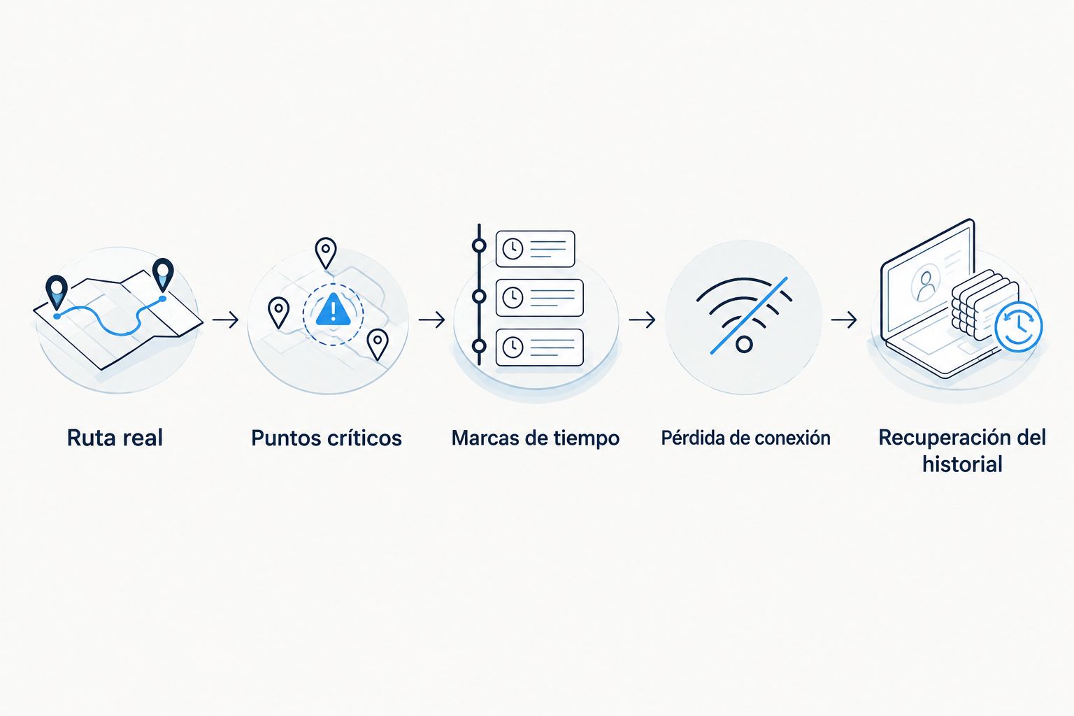 Secuencia para evaluar ubicación, actualización y recuperación del historial en una ruta real.