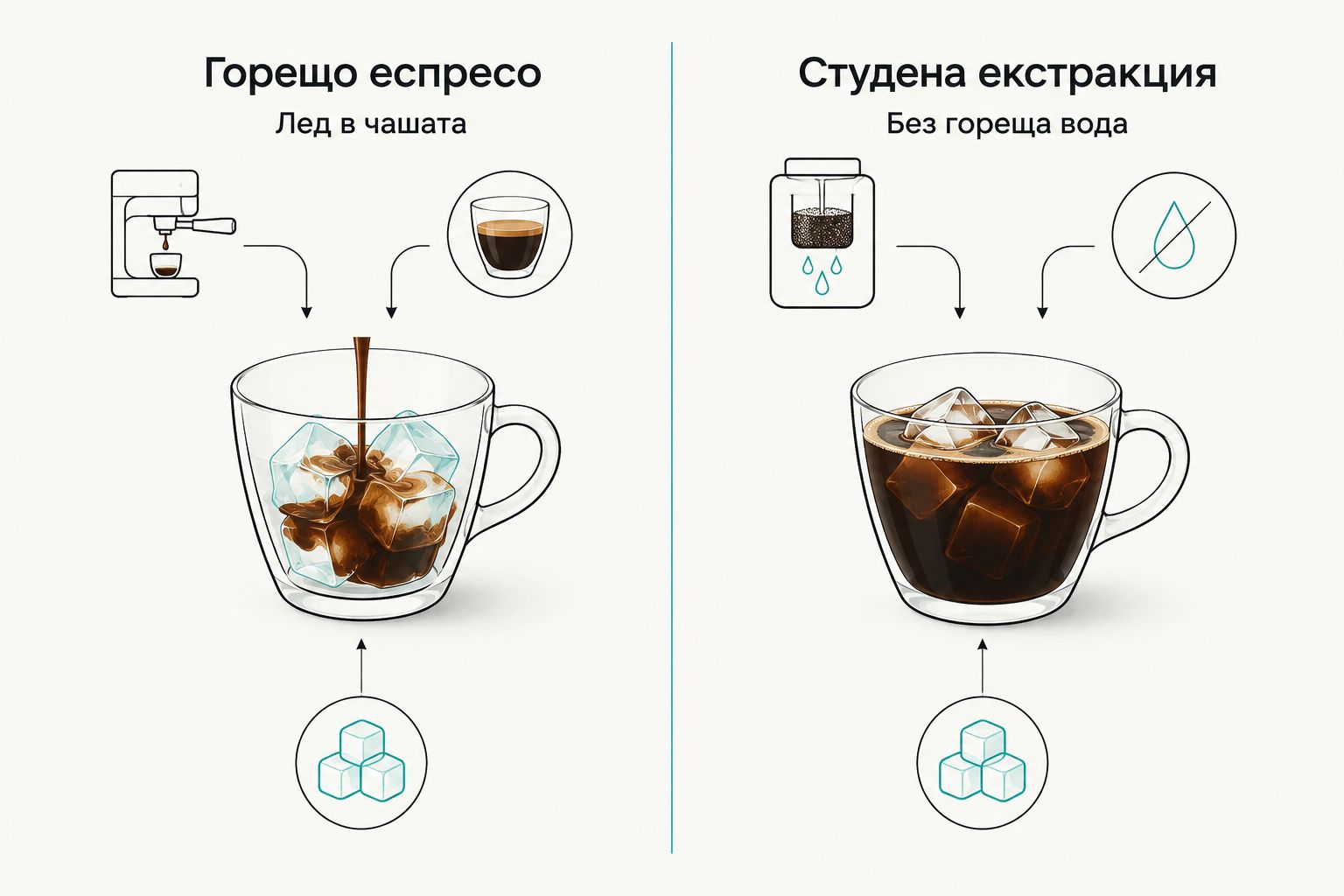 Сравнение между горещо еспресо върху лед и студена екстракция