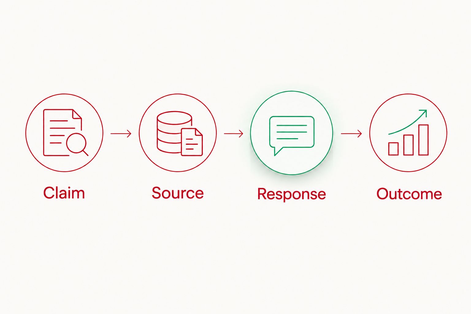 Four steps for checking a news claim: claim, source, response, and outcome.