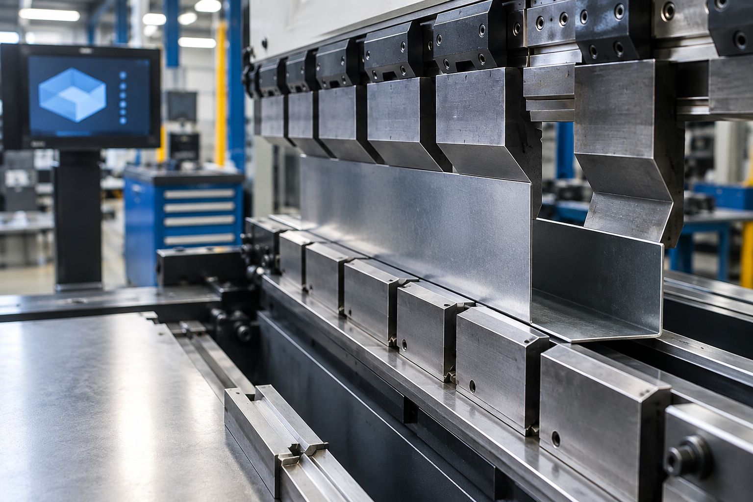 Segmented press brake die segments forming a metal box wall