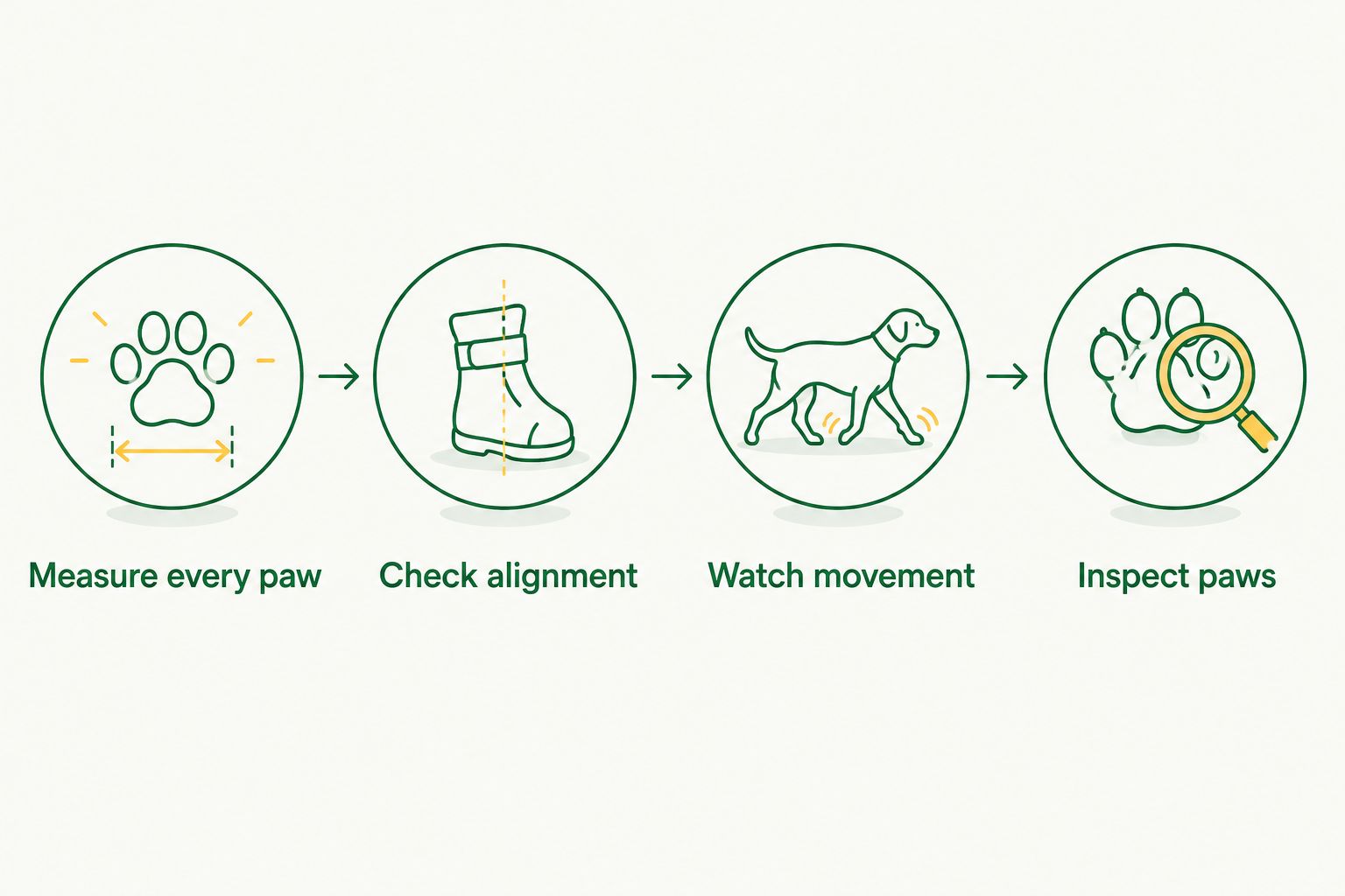Four boot-fitting checks from measuring paws to inspecting skin after walking