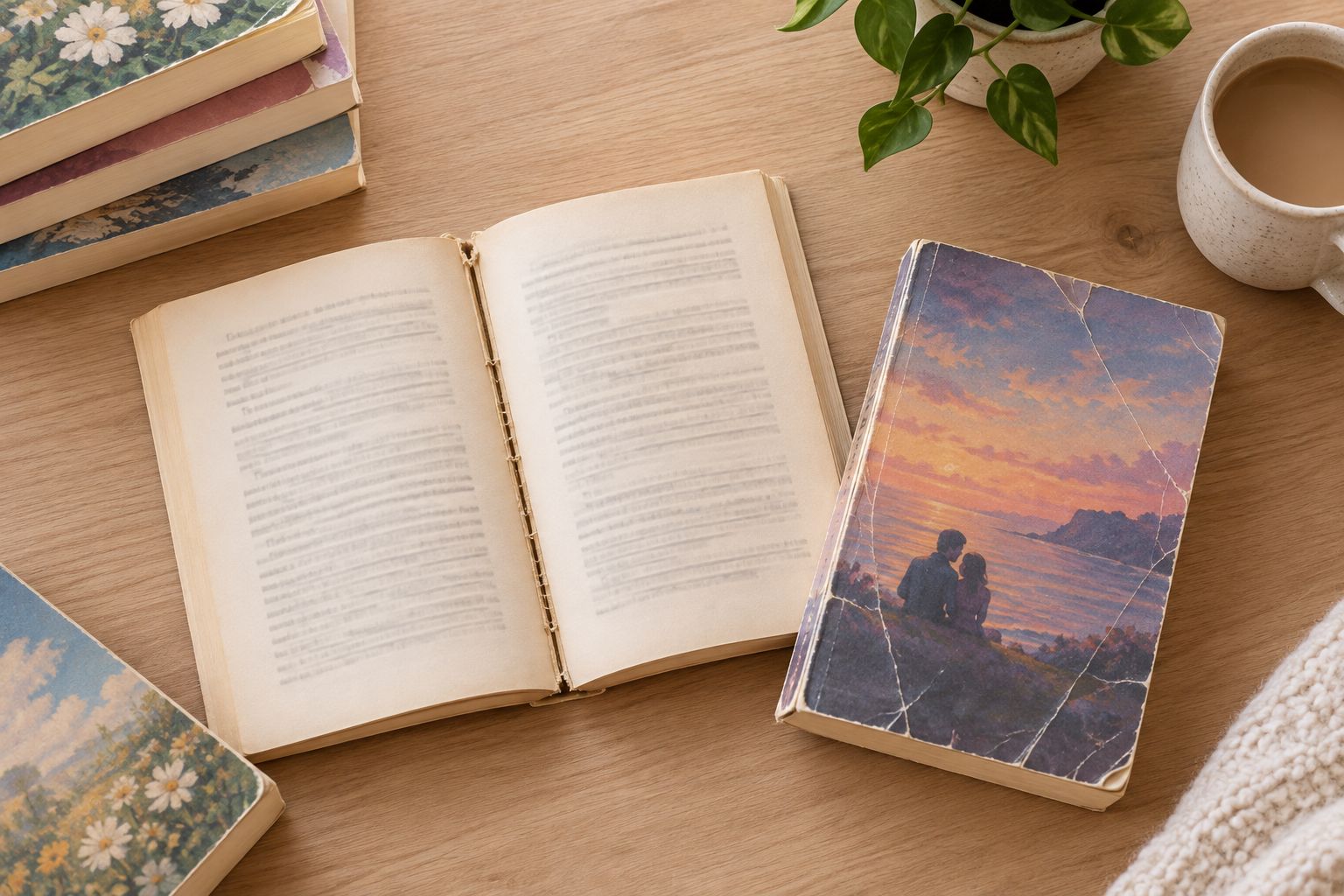 Used paperbacks showing an open binding and a creased cover for a condition check