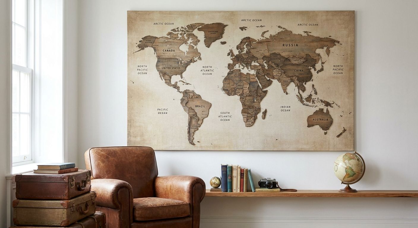 World map wall art for travel lovers