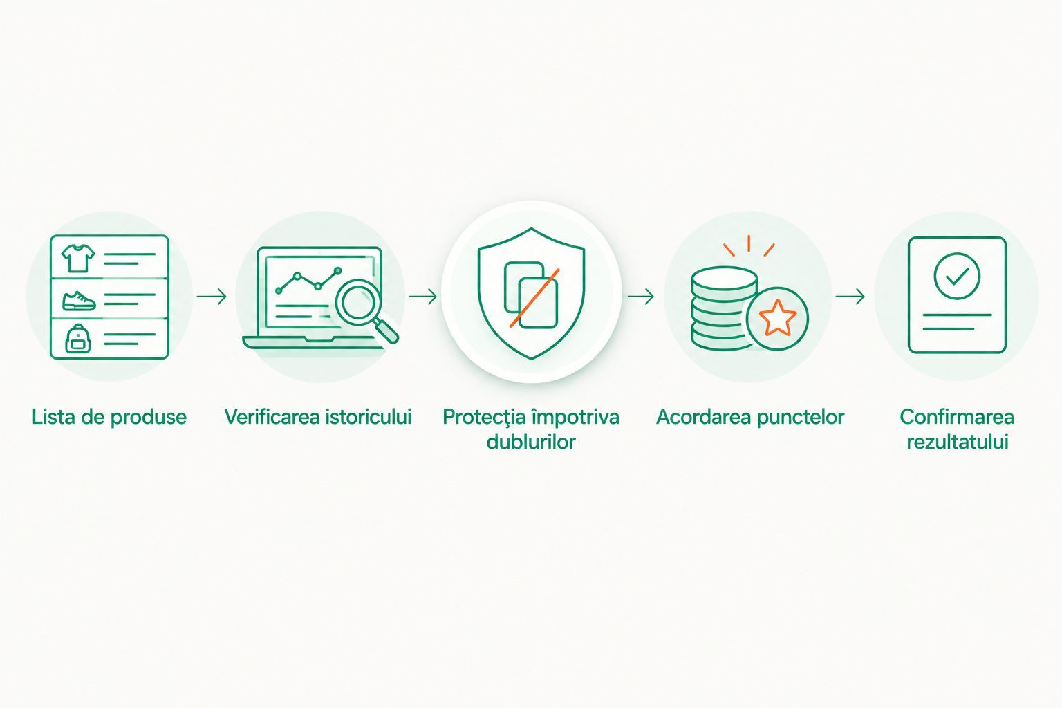 Etapele dintre selectarea produselor eligibile și confirmarea acordării punctelor.
