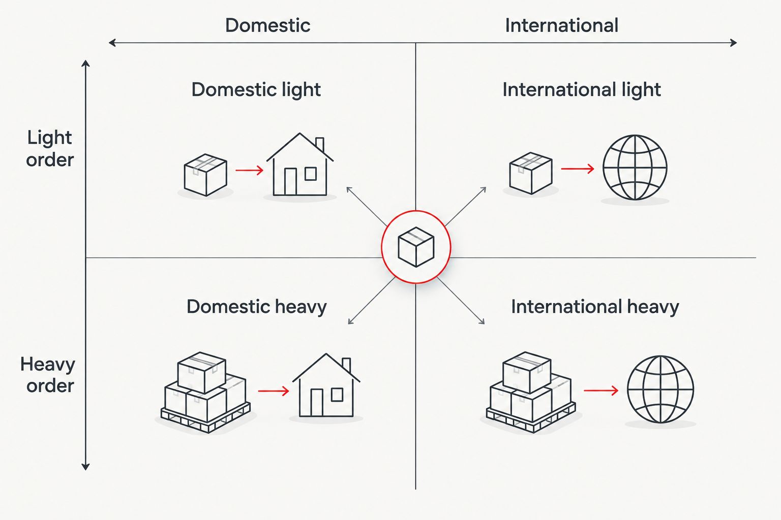 Matrix showing how destination and order weight combine to set shipping cost