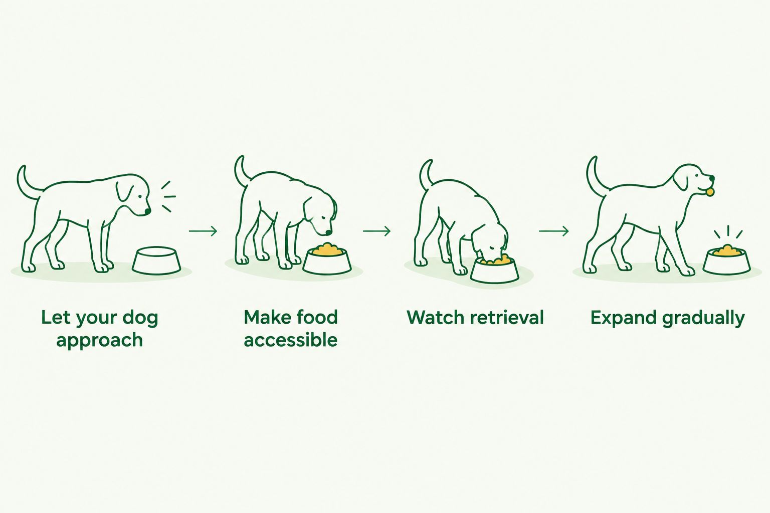 Slow feeder introduction from voluntary approach to gradually expanding food placement