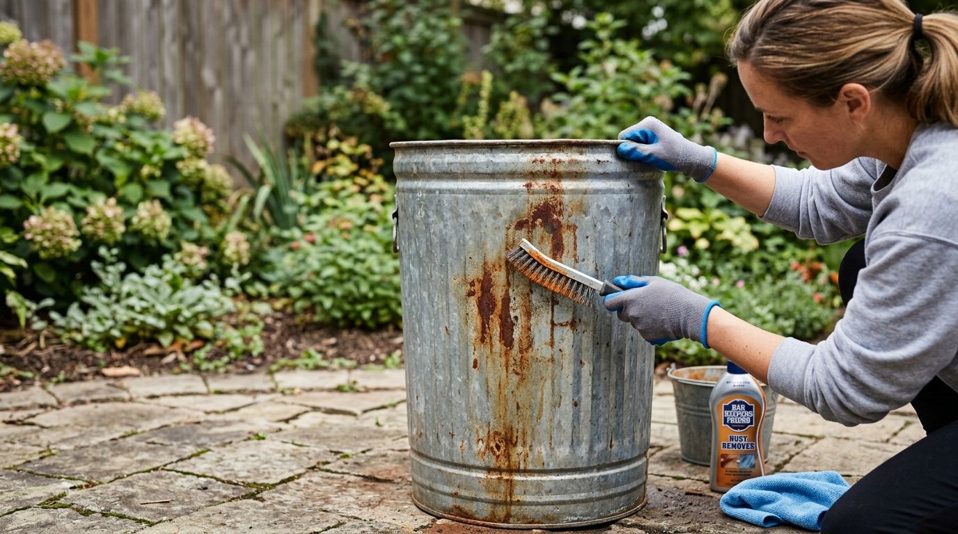 How to remove rust stains from a metal trash can