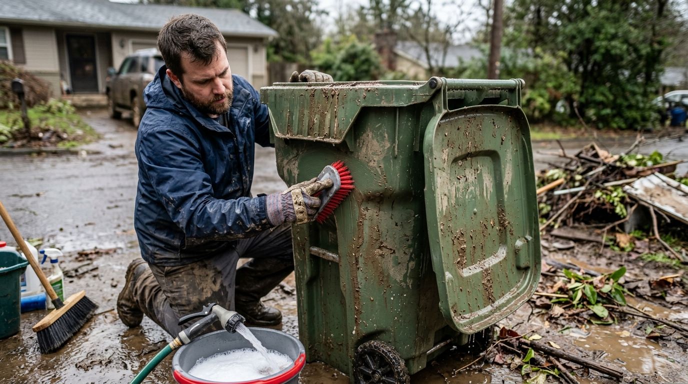 How to clean a trash can after storm debris and flooding