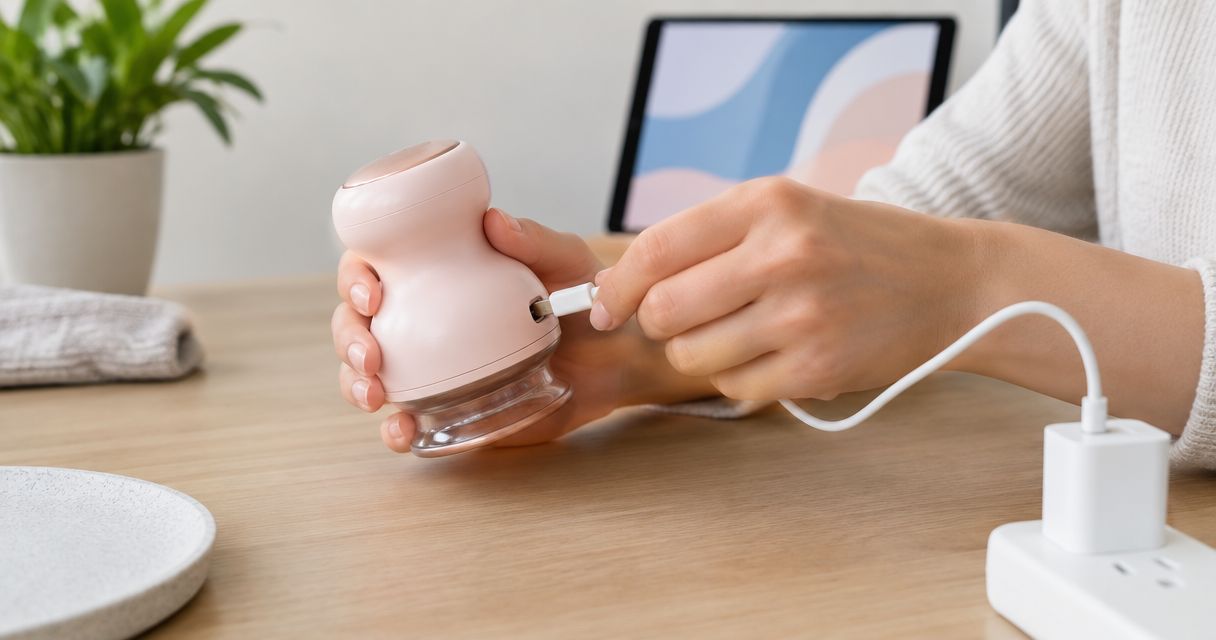How do you charge a rechargeable cupping device?