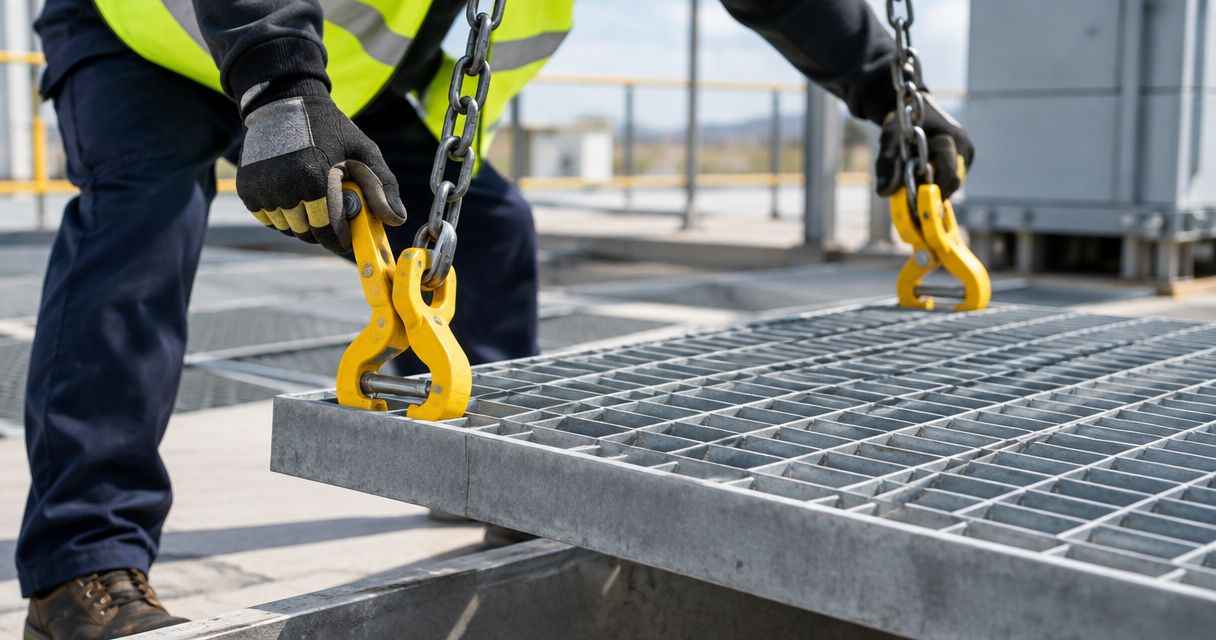 Grating lifting hooks for workplace safety managers