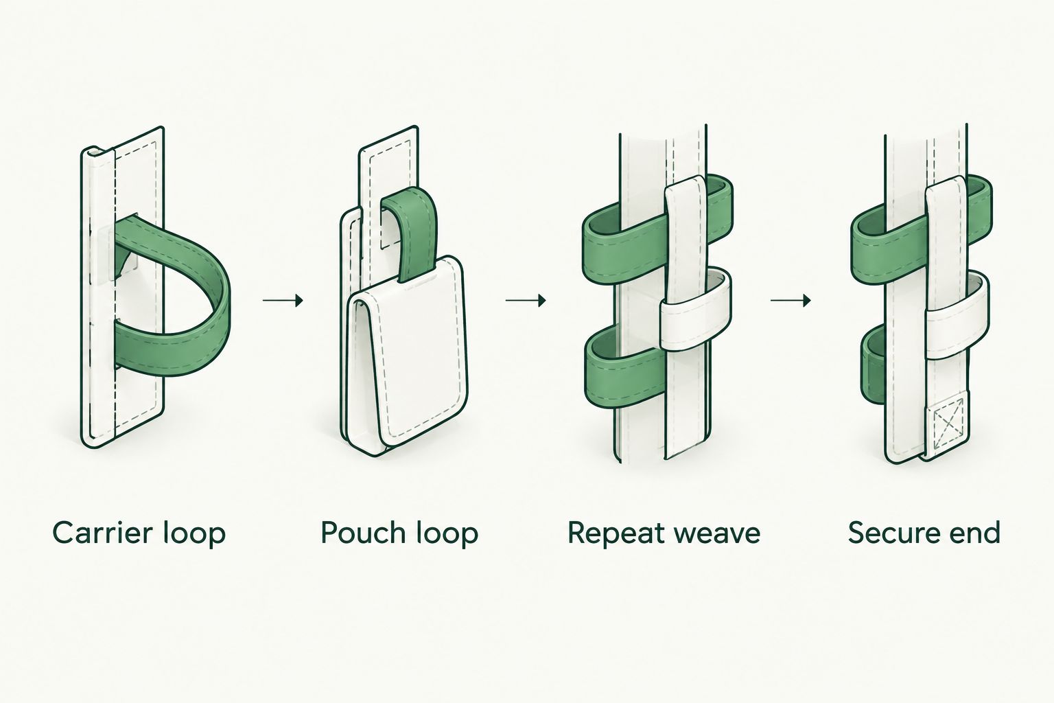Alternating MOLLE attachment sequence through carrier loops and pouch loops