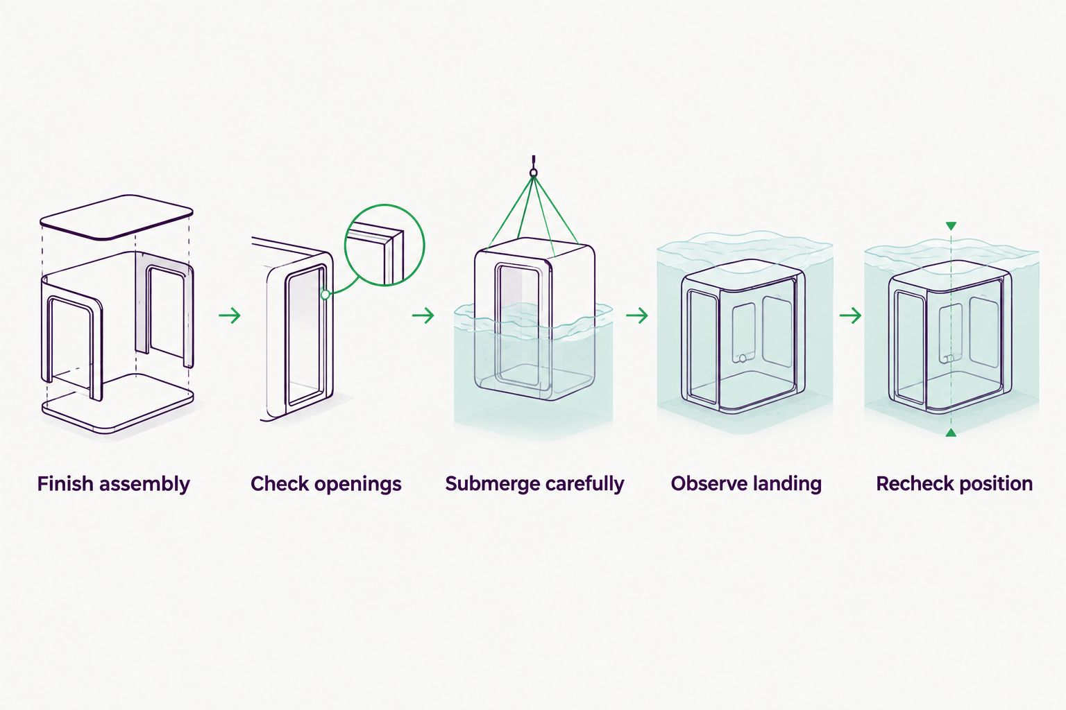 Steps for testing whether a DIY fish habitat structure settles in its intended position