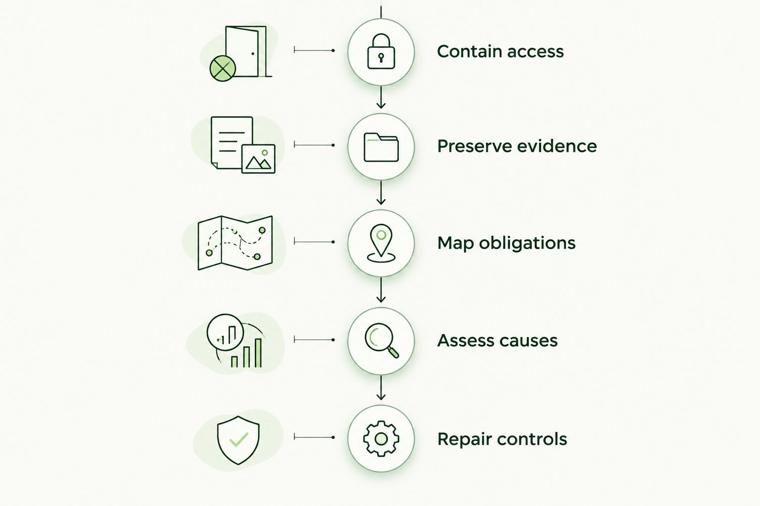 Incident-response sequence from containing access through repairing controls