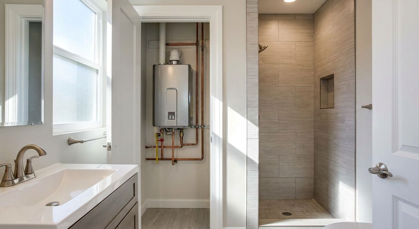 Tankless water heater installation for remodeled bathrooms