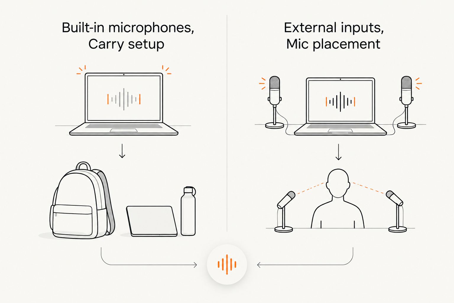 Comparison of built-in microphones and external inputs for portable recording