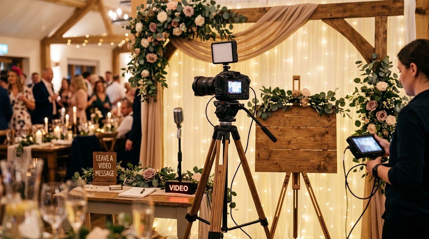 Wedding videography for guestbook video message booths