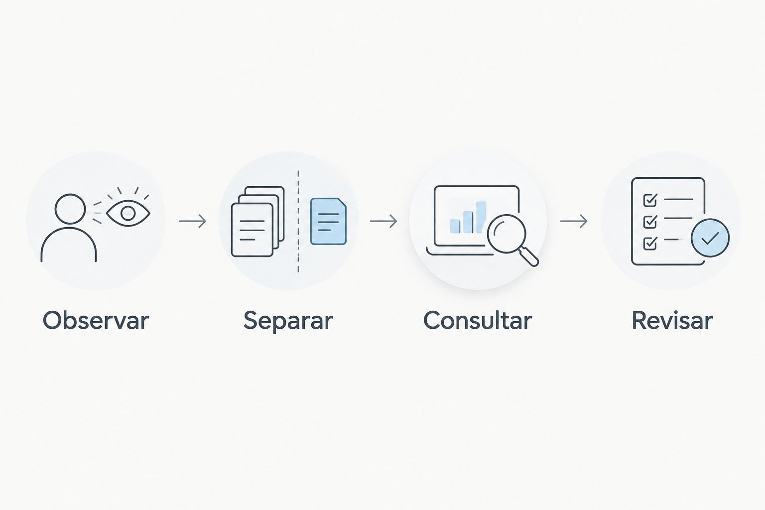 Cuatro acciones para ordenar la decisión: observar, separar, consultar y revisar.