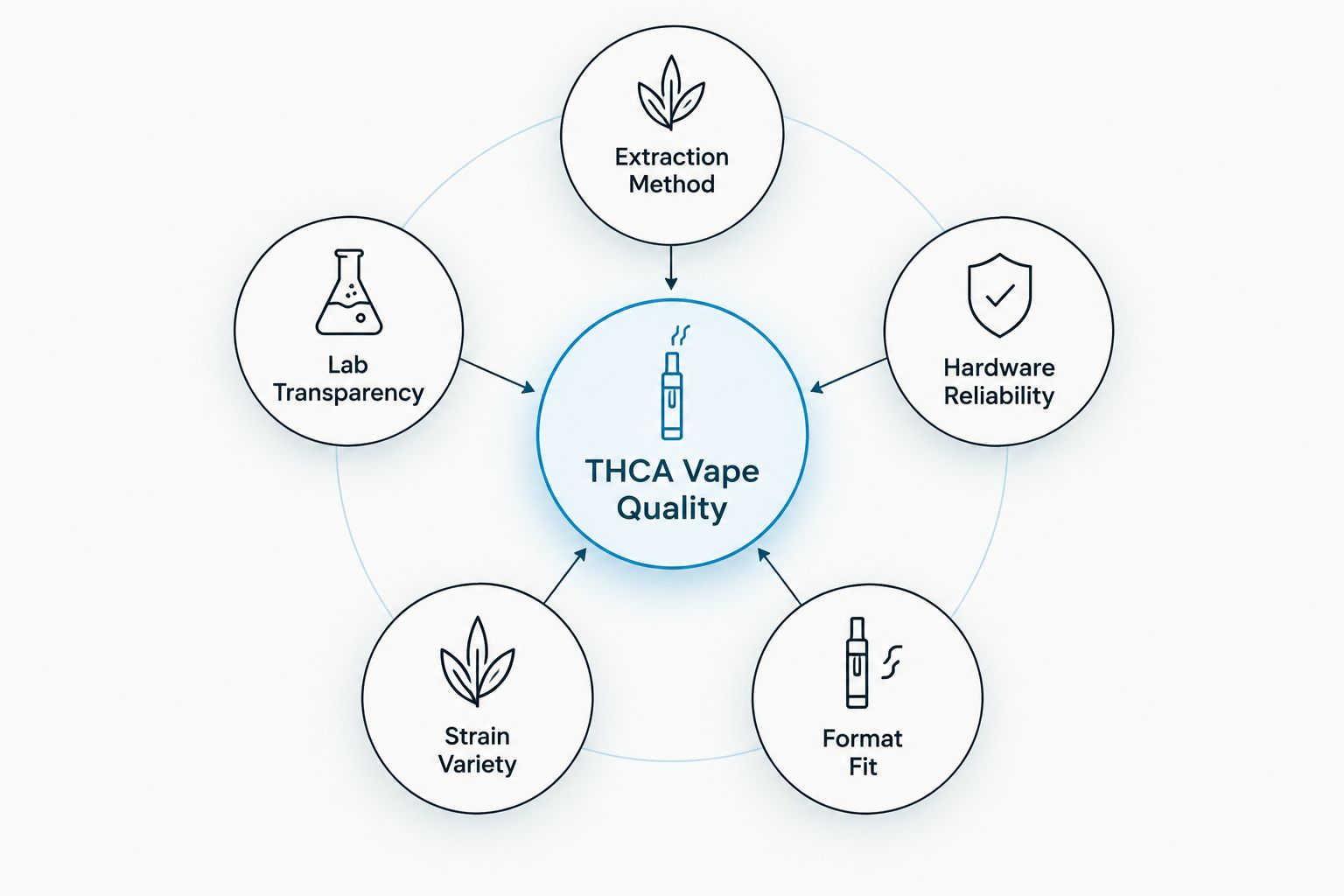 Diagram showing five criteria that determine THCA vape quality