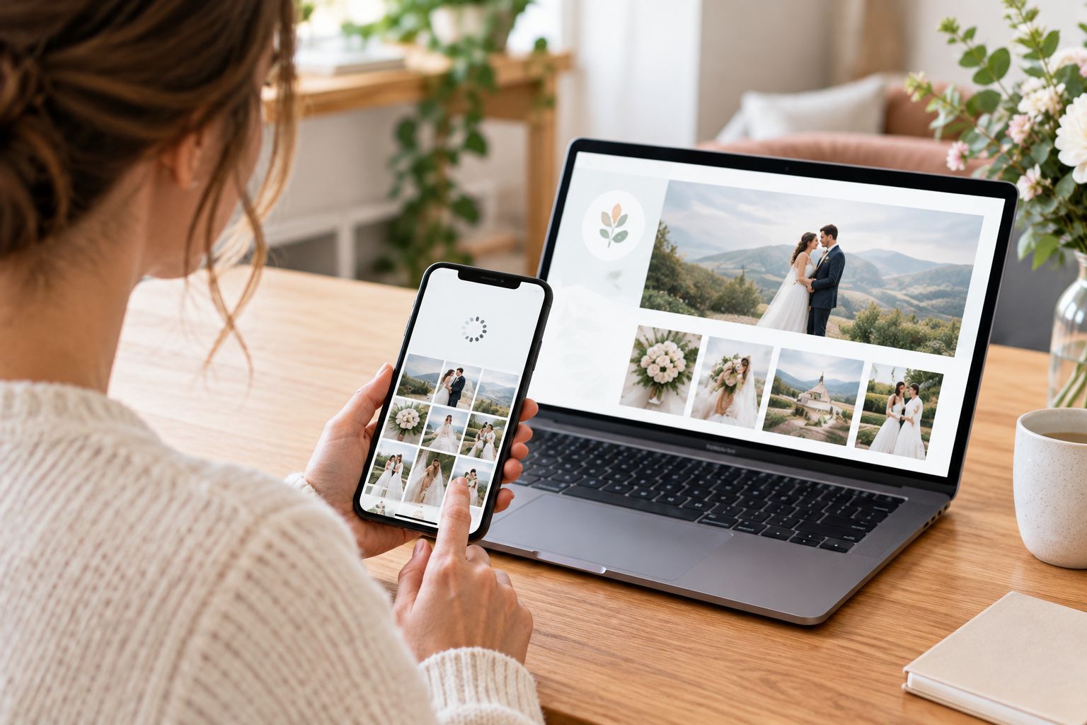 Testing a wedding photo gallery link on a smartphone