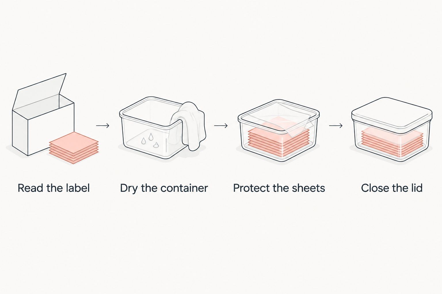 Four steps for packing opened putharekulu while keeping the label and protecting the delicate sheets