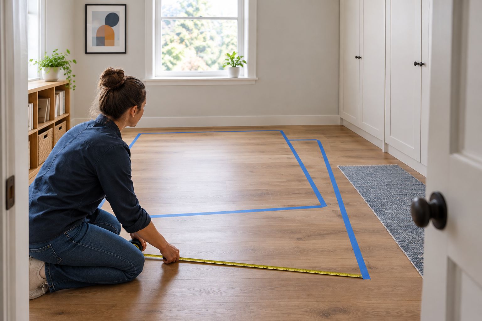 Measuring a bedroom footprint with a separate clear approach for a bunk bed ladder