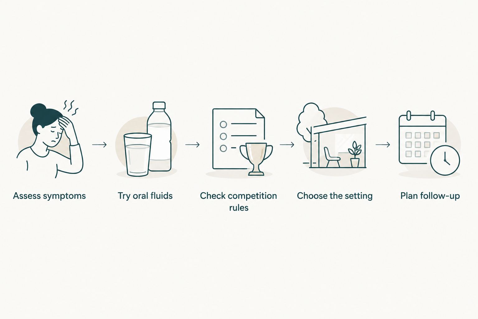 Decision sequence from assessing symptoms to planning follow-up after athlete hydration care