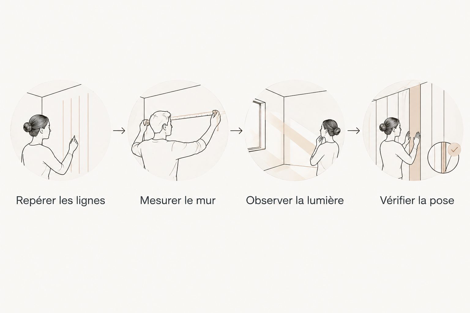 Les vérifications avant de choisir un papier peint : lignes, mesures, lumière et pose.