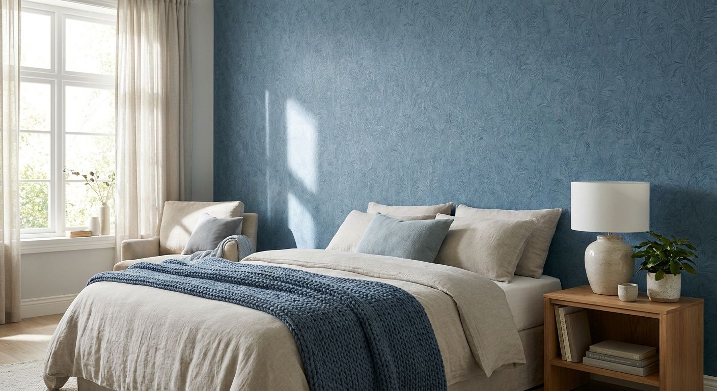 Blue wallpaper for a calming bedroom