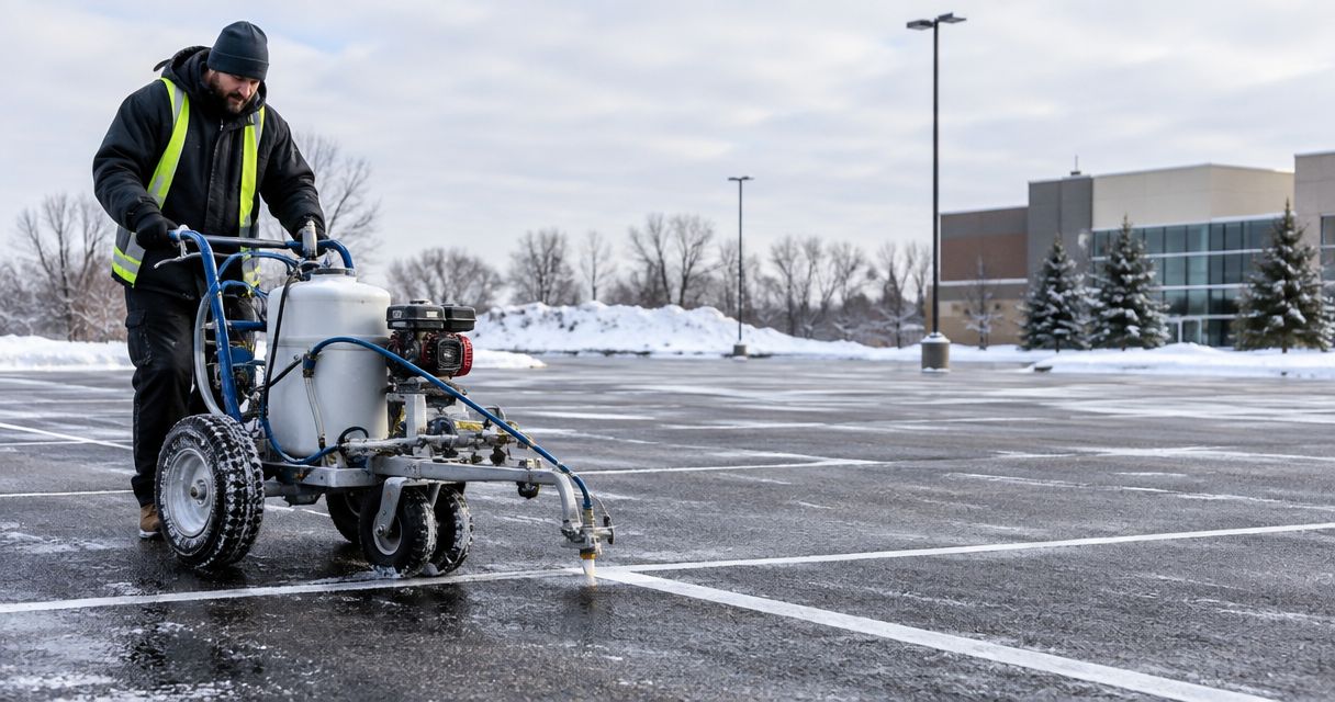 Can parking lot striping be done in cold winter weather?