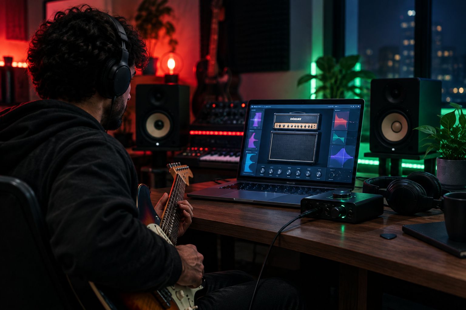 Guitarist recording direct into an interface running an amp sim plugin
