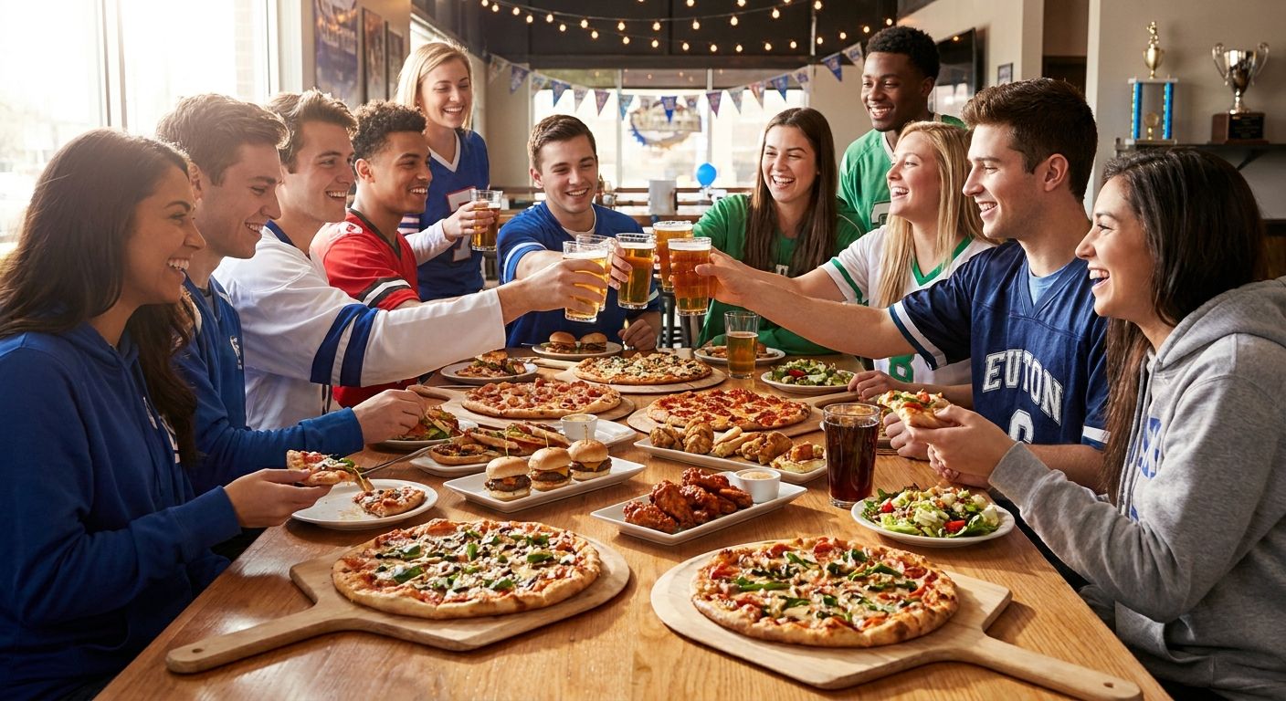Pizza and small plates for a sports league team celebration