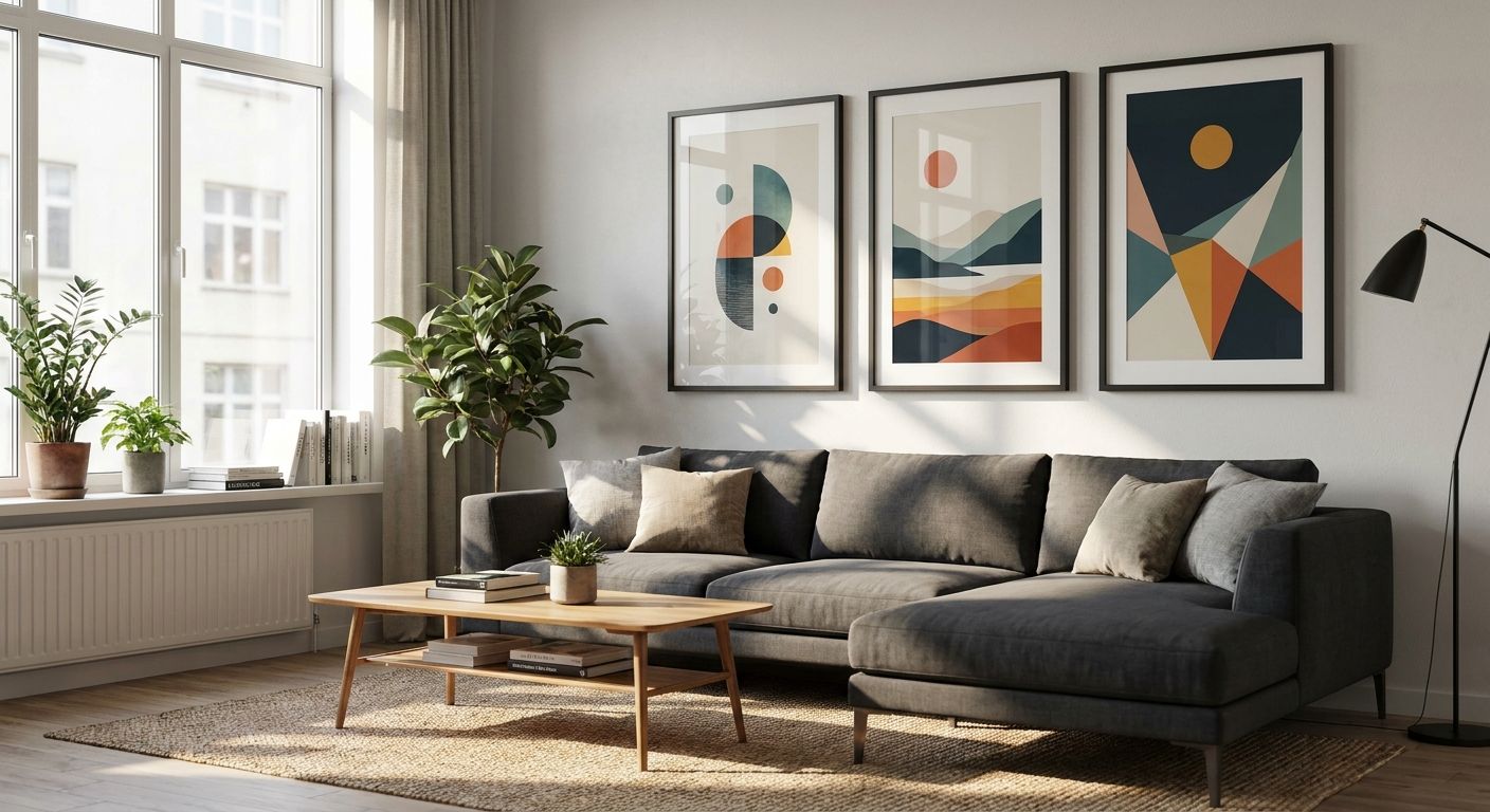 Digital art prints for a modern apartment living room