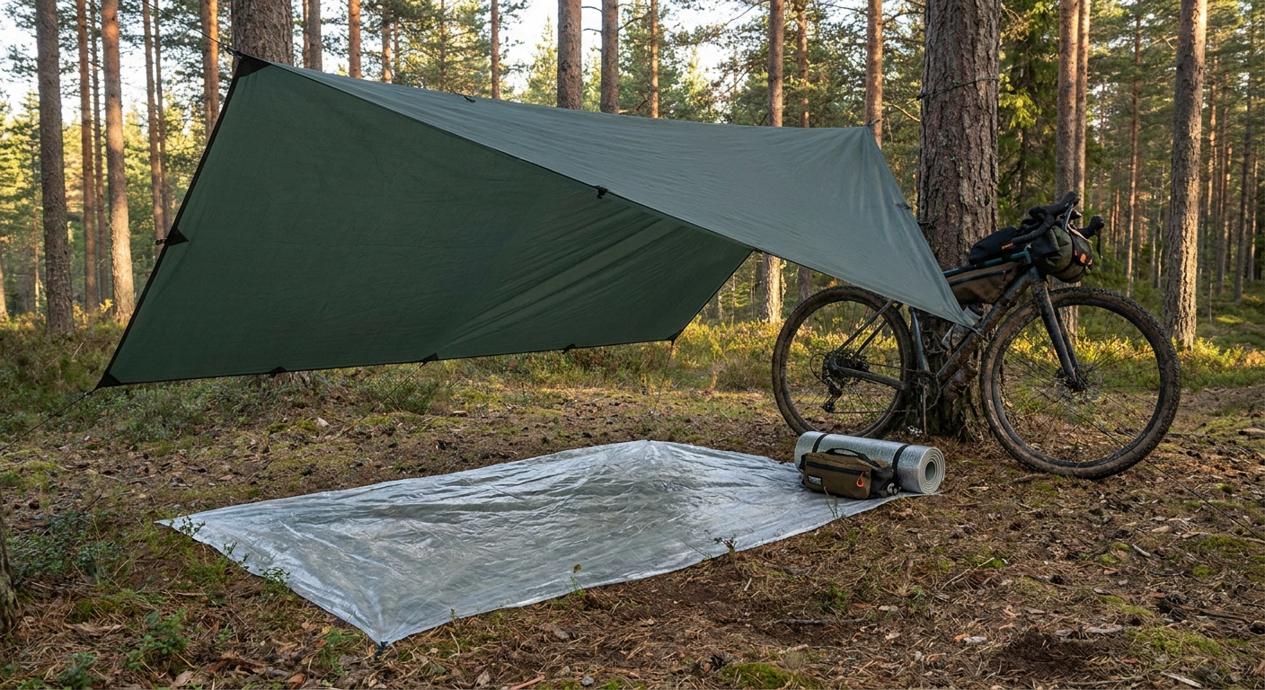 Ultralight groundsheet for tarp camping and bikepacking