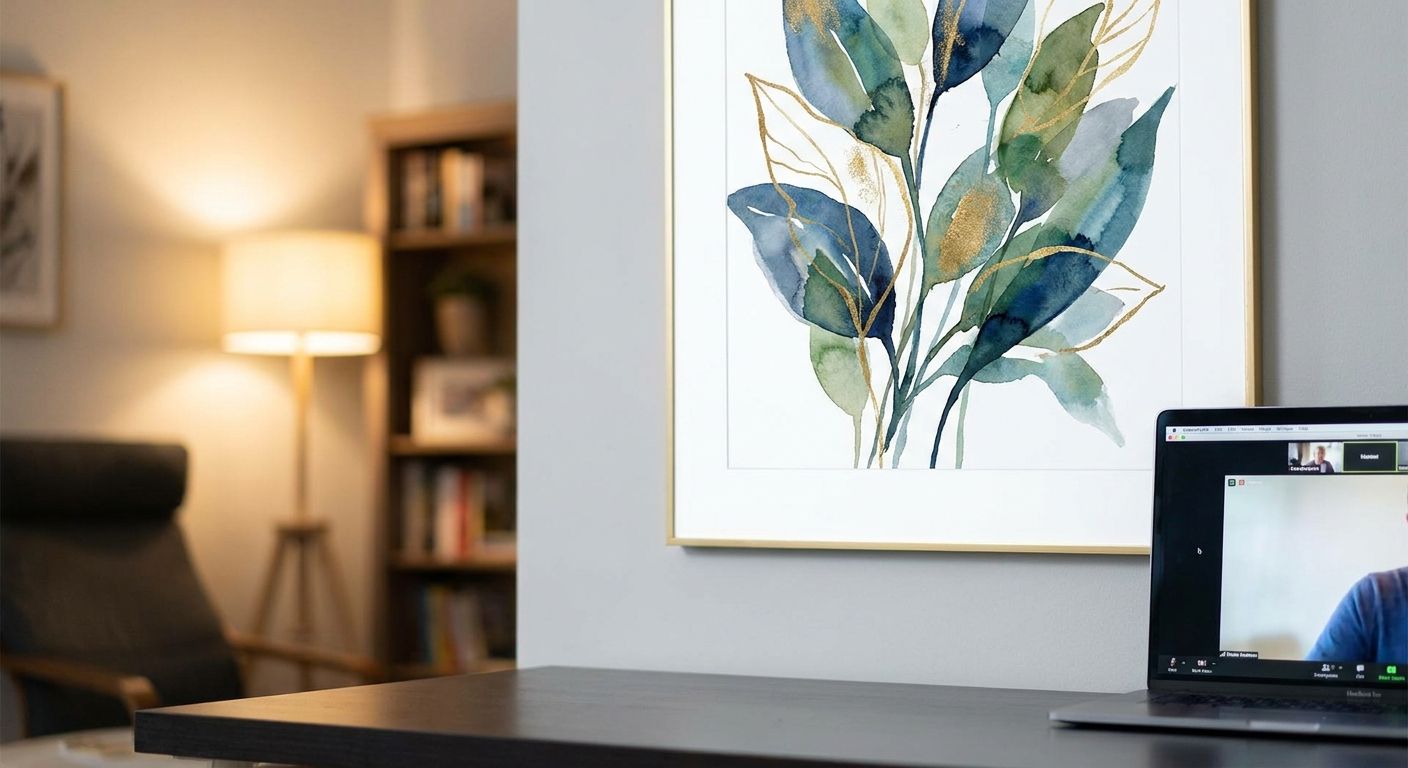Wall art for video call backgrounds and home studios