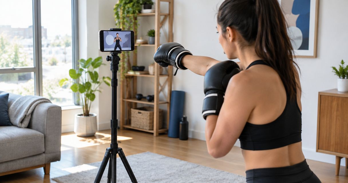 Phone Tripod Setup for Virtual Boxing Lessons