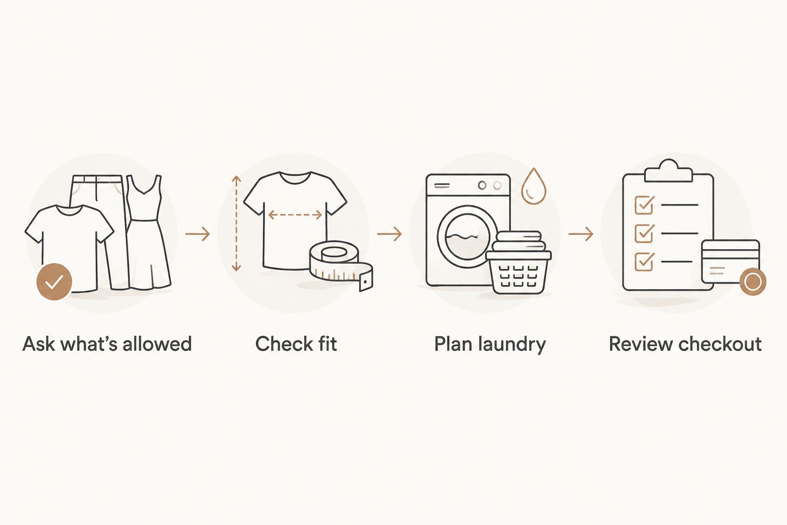 A clothing budget checklist covering permission, fit, laundry, and checkout