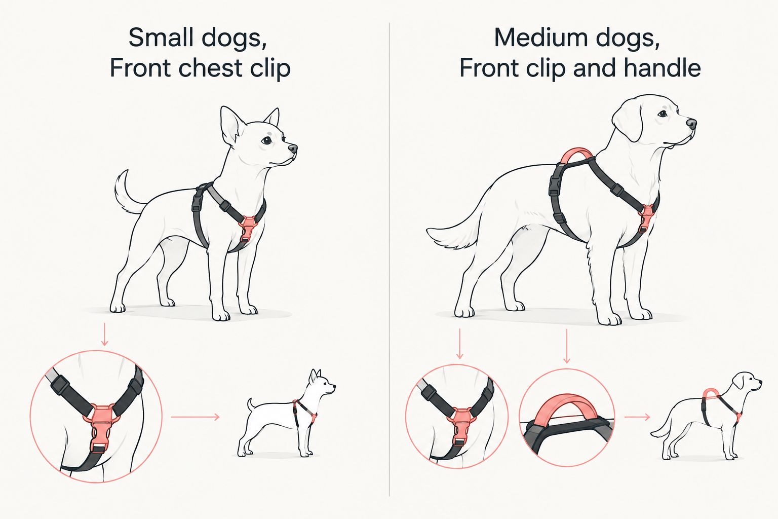 Two-column comparison of the small-dog and medium-dog harness picks