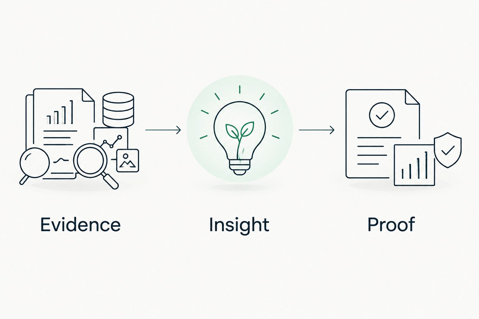 Three reporting steps: evidence, insight, and proof