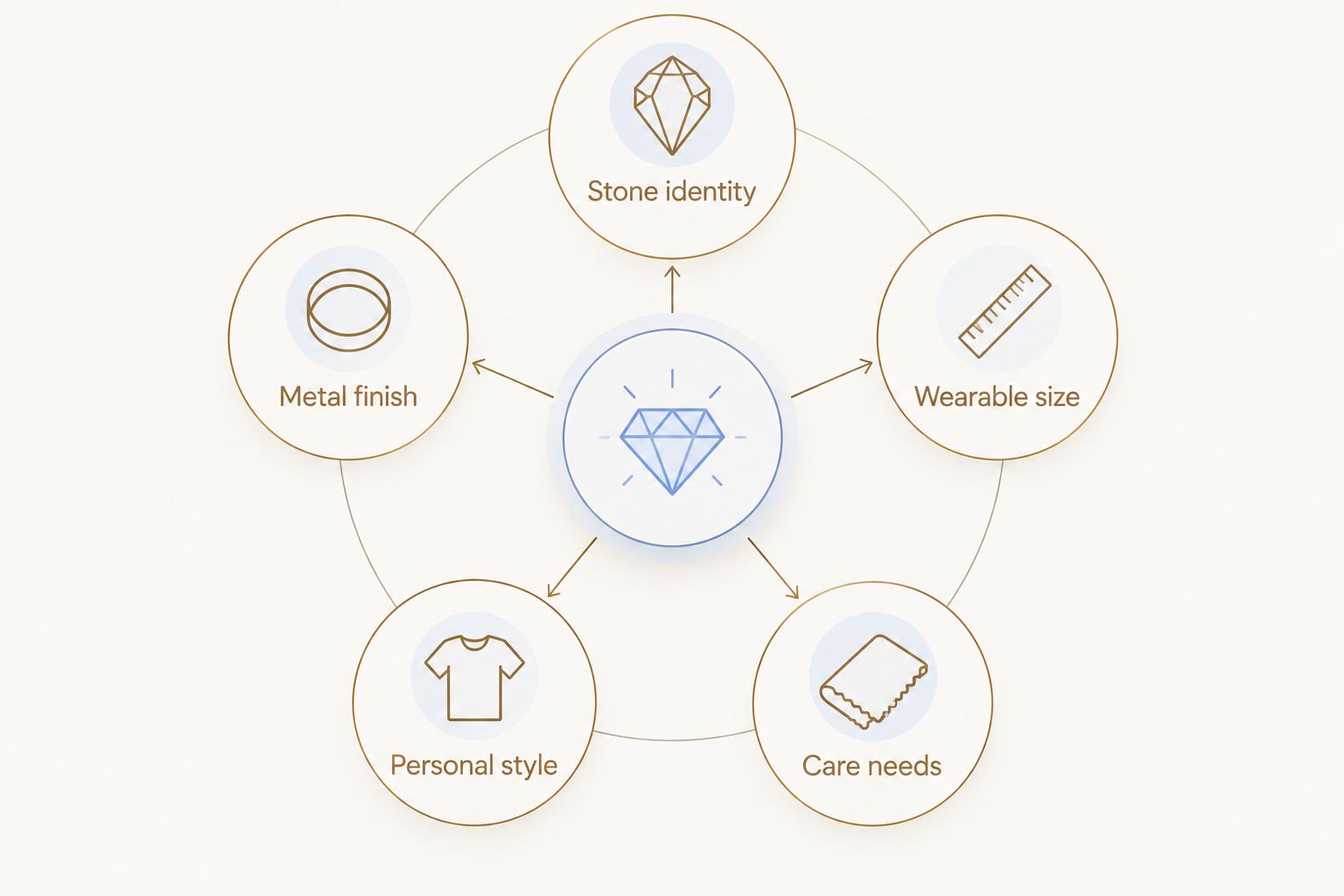 Five criteria for choosing chalcedony jewelry: stone, metal, size, personal style, and care