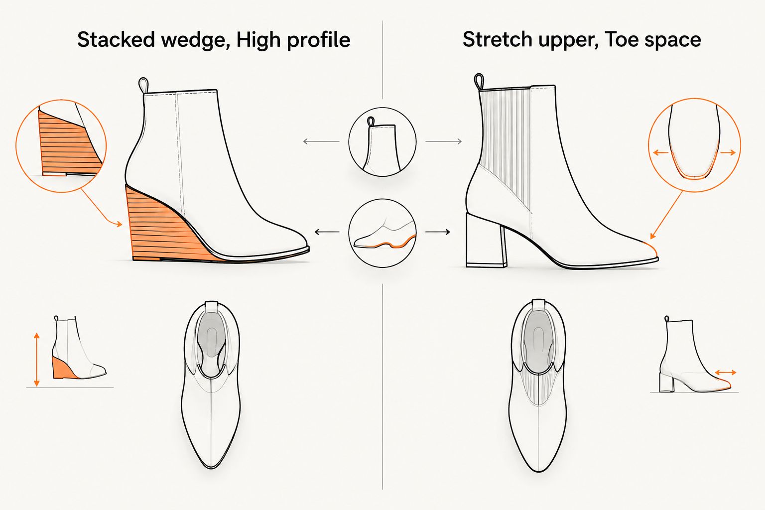 Diagram separating chunky boot silhouette from upper fit
