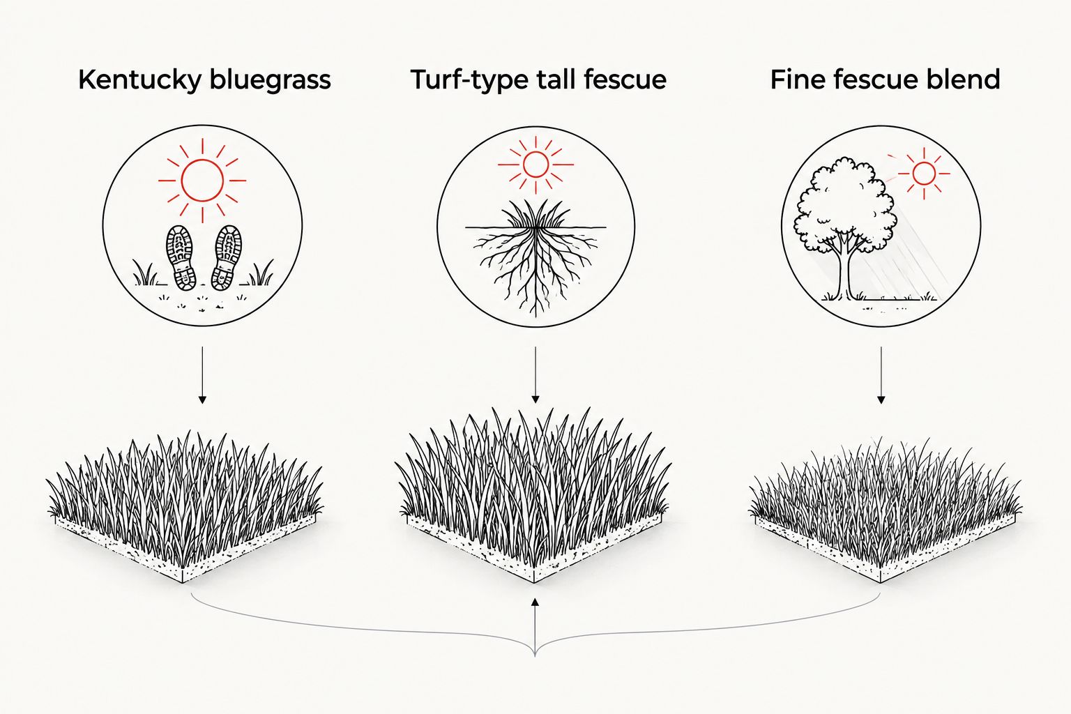 Comparison of Kentucky bluegrass, turf-type tall fescue, and fine fescue by lawn conditions