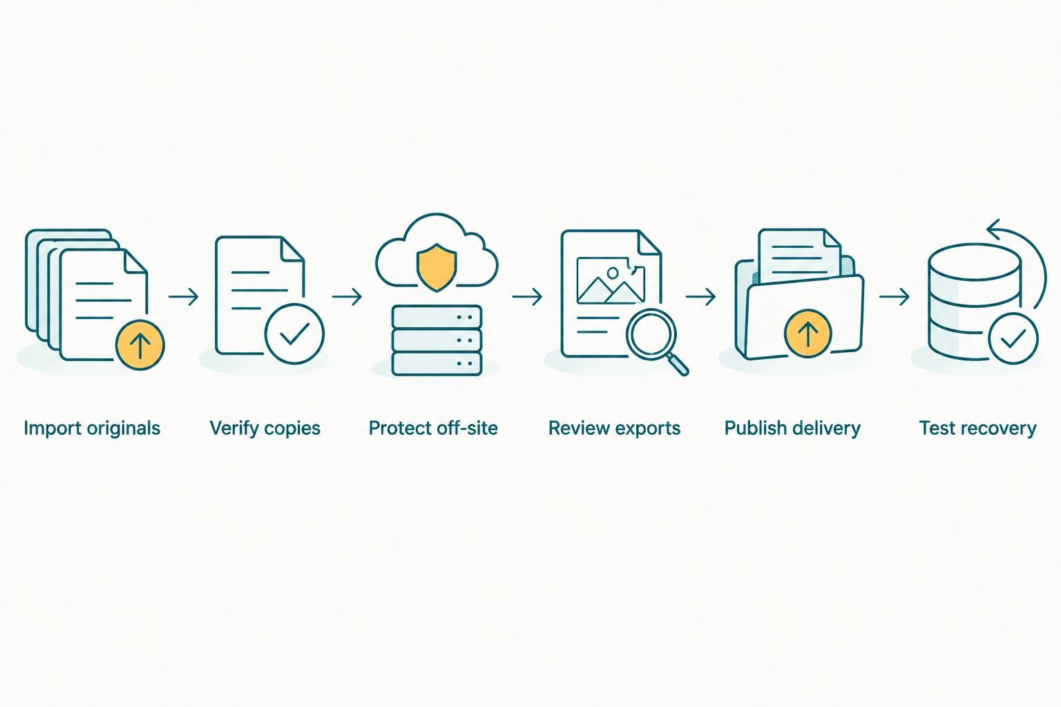 Six steps separating wedding-photo backup, approved client delivery and recovery testing