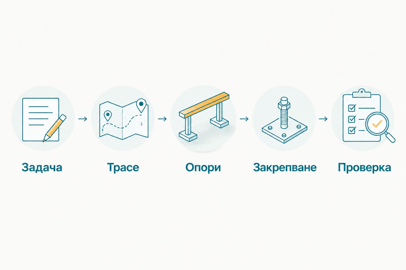 Последователност за планиране на мрежеста граница от задачата до крайната проверка.