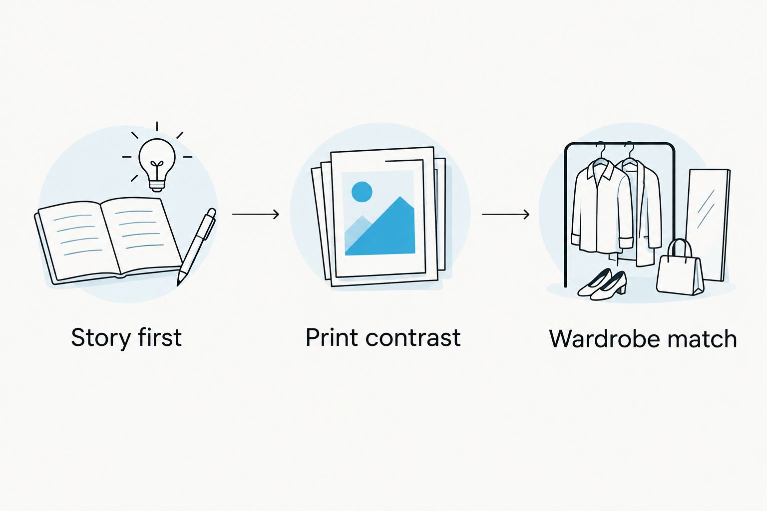 Three steps for choosing a graphic tee color: story, print contrast, and wardrobe match