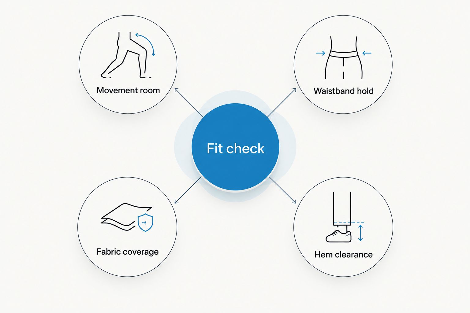 Leggings fit check covering movement, waistband hold, fabric coverage, and hem clearance