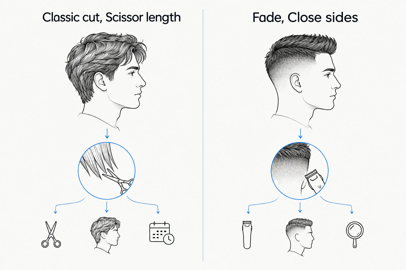 Two-column comparison of a classic cut and a fade